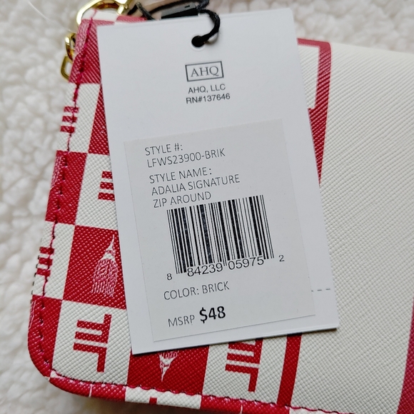 London Fog Adalia red & white zip around wallet wristlet - vegan leather - Picture 4 of 8